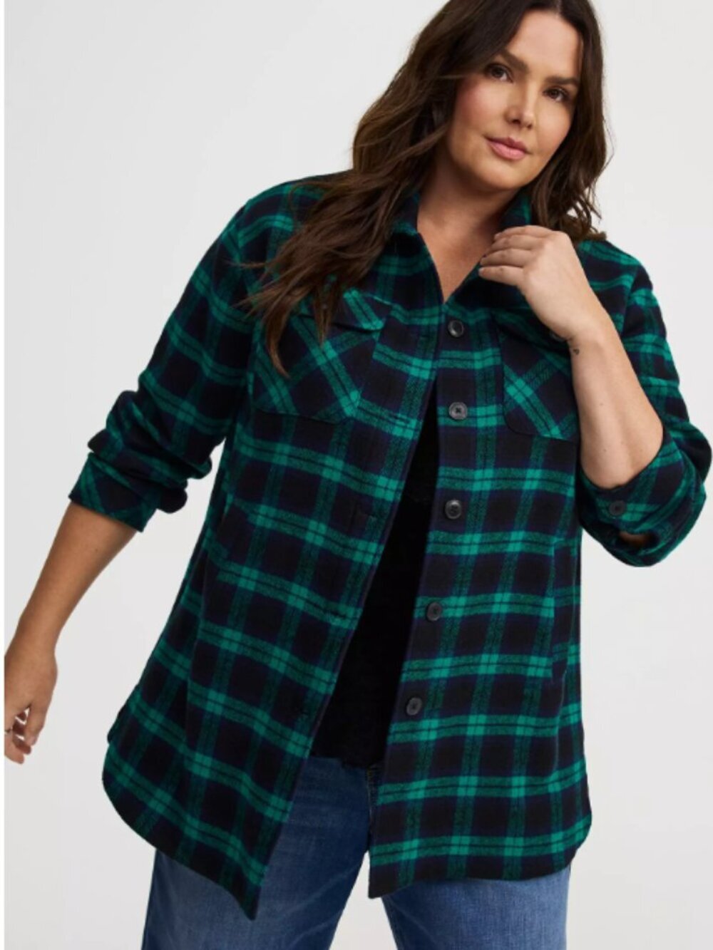 Torrid Blackwatch Plaid Shacket Jacket 1X Green